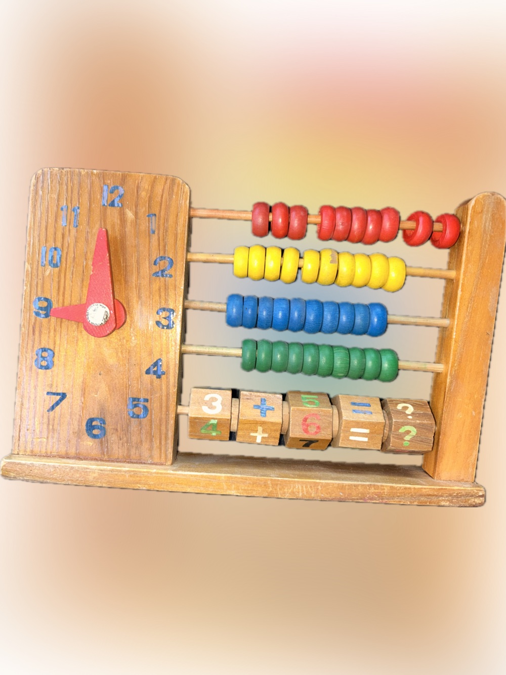Vintage Wooden Counting Abacus Clock Toy Play Room Nursery Shelf Decor Antique